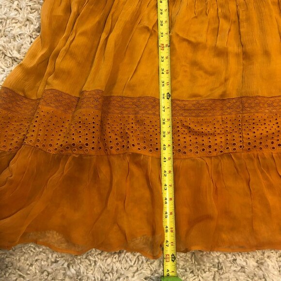 Sundance Romance Embroidered Lace Sheer Dress V Neck Rust Sz Small Boho Hippie - Picture 7 of 8